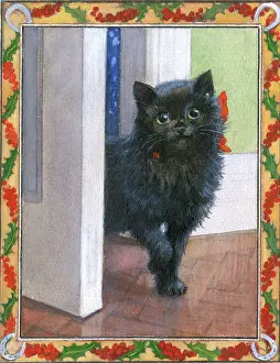 Horseshoes: Good Luck - black cat coming through door