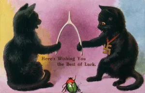 Wishbone: Good Luck card - wishbone and swastika