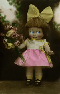 Hand Tinted: Google-eyed doll with roses