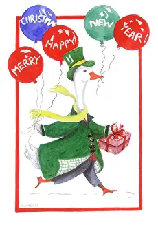 Elspeth: Goose holding a present and five balloons