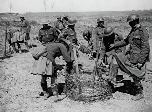 Entanglements: Gordon Highlanders with barbed wire, Western Front, WW1