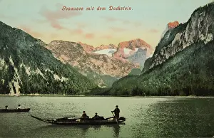 Dachstein: Gosausee with Dachstein. About 1905. Photochrom
