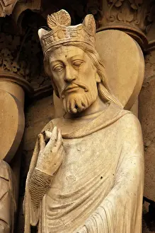 Crowned: Gothic Art. France. Paris. Sculpture on the facade of Notre