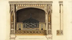 Mantelpiece: Gothic chimney-piece and stove