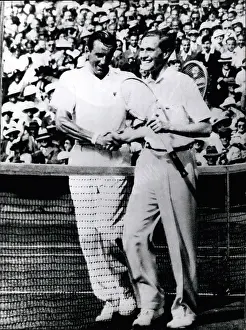 Budge: Gottfried Von Cramm and Fred Perry after match, Wimbledon