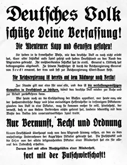 Kapp: Call of the government during the Kapp Putsch, 1920
