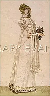 Ruching: GOWN & GREEN BONNET 1805