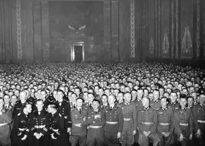 Graduates: Graduates of the officer class 1938 are received by Adol