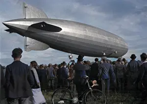 Tailfin: Graf Zeppelin airship hovering above the ground