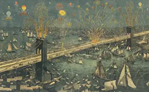 Transporation: Grand display of fireworks over the Brooklyn