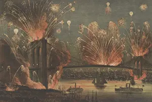 Transporation: Grand display of fireworks over the Brooklyn