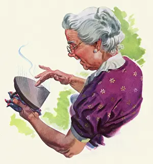 Cleans: Grandma touches Iron with Finger