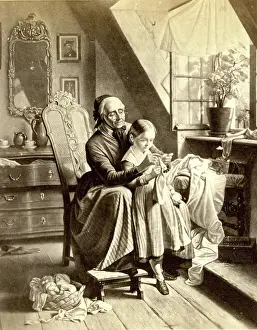 Grandmother: Grandmother giving little girl a knitting lesson