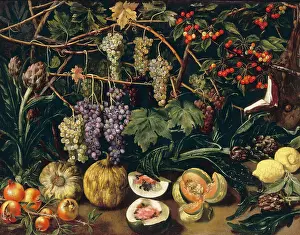 Morta: Grapes and pumpkins, by an
