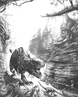 Furious: Graphite drawing of Tarbosaurus chasing it's prey