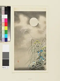 Koson: Grasses, blue flowers and moon