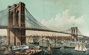C1892: The great East River suspension bridge. Connecting the citie