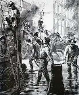 Pumps: The Great Fire of Chicago, 1871. Firemen doing