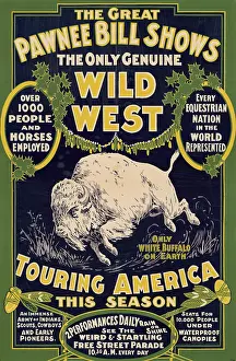 Bison: The Great Pawnee Bill Shows, vintage circus poster