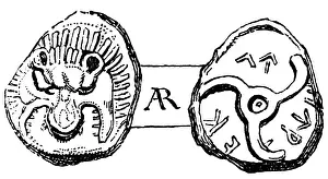 Triskelion: Greece, coin with head of lion and triskelion