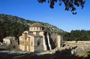 Buttress: GREECE. Daphni. Dapni Monastery. View of the church
