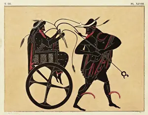Wove: Greek Amphora, showing Triptolemus and Hermes