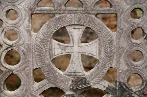 Phidias: Greek Art. Phidias Workshop ruins. Cross carved in stone. Ol
