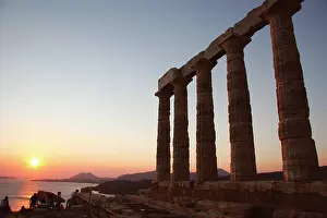 Aegean: Greek Art. Temple of Poseidon. Sunset. Cap Sounion. Greece