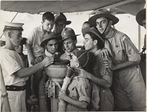 Interested: Greek boy scouts on HMS Devonshire in Egypt