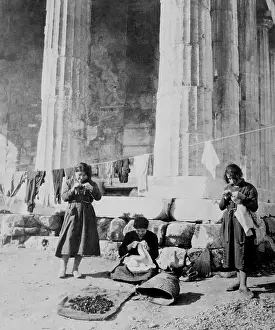 Lcgr1702: Greek refugee women doing needlework in front of
