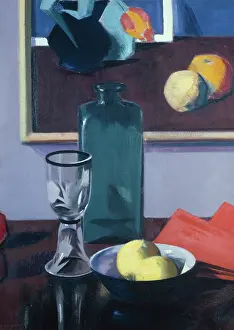 Goblet: Green Bottle ' with goblet, fruit in bowl etc