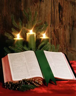 Bibles: Three Green Christmas Candles