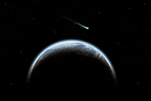Solar: Green comet passing the planet Earth