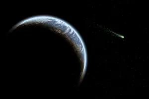 Solar: Green comet passing the planet Earth