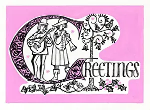 Greetings card with Medieval Musicians