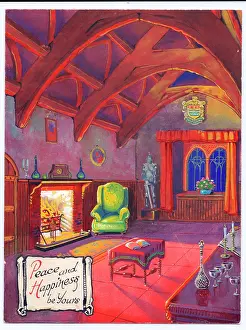Mantel: Greetings card with medieval style interior