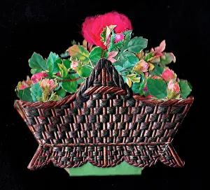 Rosebud: Greetings card in the shape of a basket of pink roses