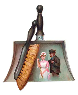 Dustpan: Greetings card in the shape of a dustpan and brush