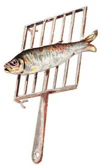 Griddle: Greetings card in the shape of a fish on a griddle