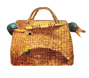 Poking: Greetings card in the shape of a handbag, with ducks
