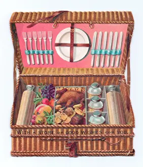 Flasks: Greetings card in the shape of a picnic basket