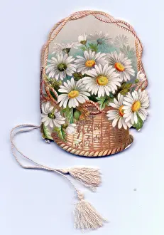 Cutouts: Greetings card, white daisies in a basket