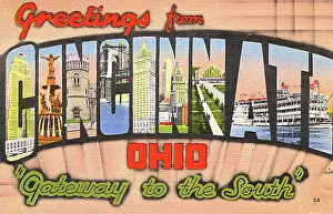 Paddlesteamer: Greetings from Cincinnati - Big Letter Greetings Postcard
