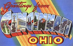 Paddlesteamer: Greetings from Cincinnati - Big Letter Greetings Postcard