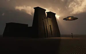 Shrine: A Grey Alien and its flying saucer visiting the