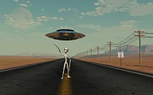 Extended: A Grey Alien hitching a ride from a passing UFO