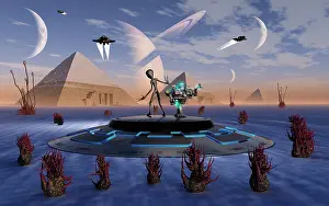 Slim: A Grey Alien visits the site of three pyramids on an alien ?