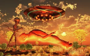 Midair: Grey aliens abducting a human male