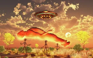 Midair: Grey aliens abducting a human male