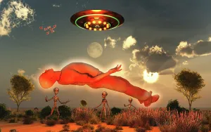 Midair: Grey aliens abducting a human male